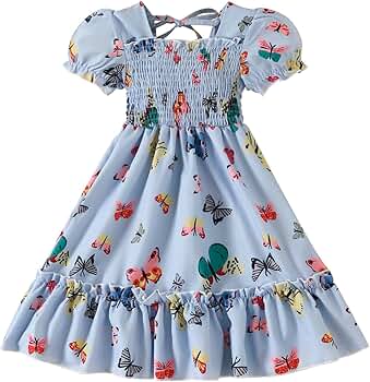 Amazon.com: Girls Trendy Butterfly Print Dress Birthday
